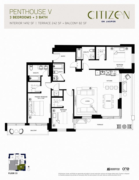 3 bed 3 bath Penthouse V at Citizen on Jasper, Alberta